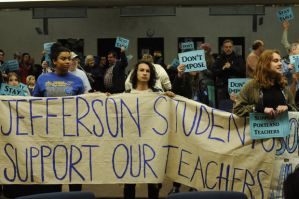 Led by the Portland Student Union, about 400 people rallied at a Portland Public School Board meeting in support of their teachers in January. (photo: oregonlive.com - http://www.oregonlive.com/portland/index.ssf/2014/01/portland_students_and_teachers.html)